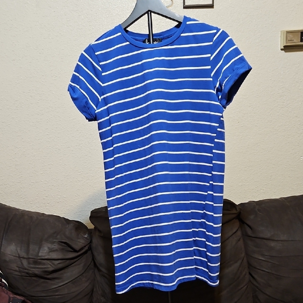 Lulu's Royal Blue & White Striped Mini Tee Dress